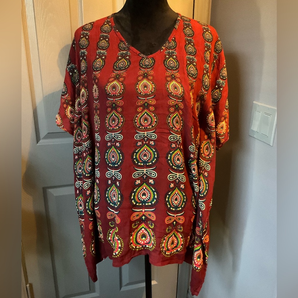 Earthbound Trading Co. small Boho burgundy print top